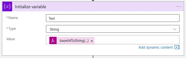 Screen shot of the logic app initialize variable action