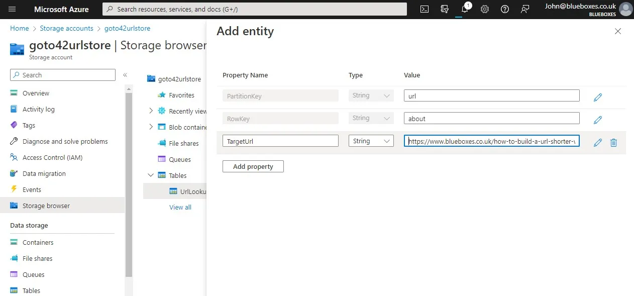 Screen shot of Azure Blob storage explorer