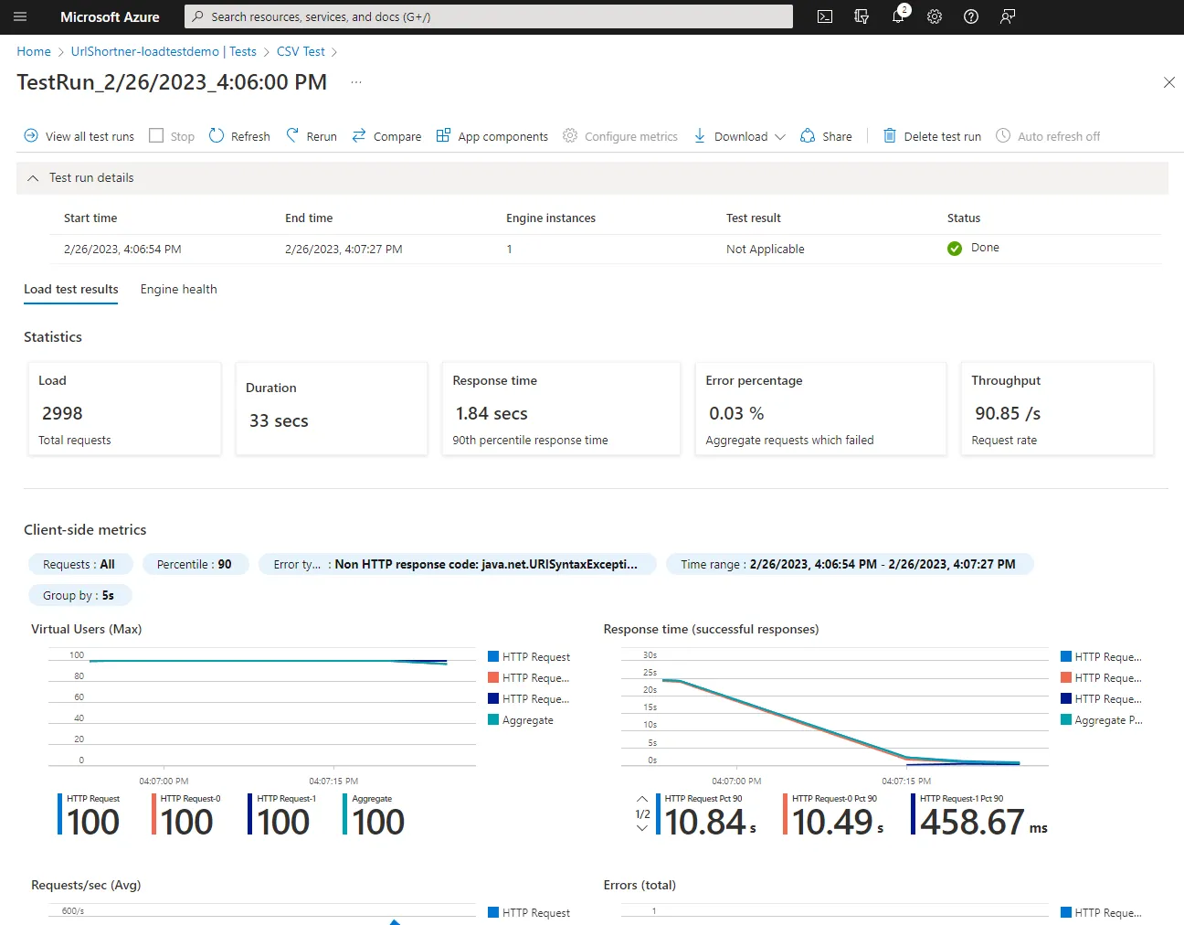 Azure Load Test Screenshot of more Complex Test