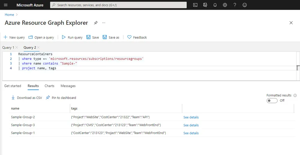 Screenshot of quick query with Azure Graph Explorer