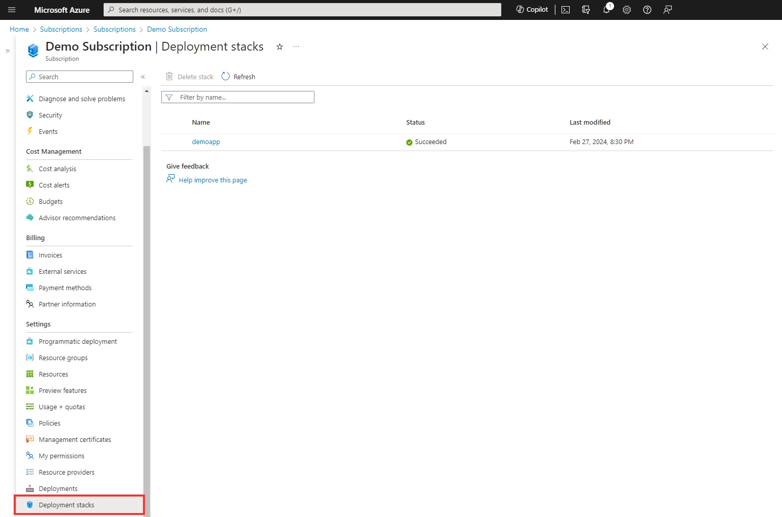 Deployment Stacks in Azure Portal