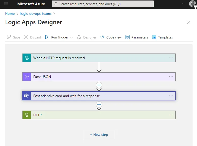 Screen shot of the full logic app design