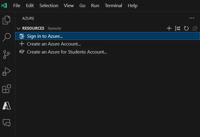 Screenshot of the Azure VS Code extension