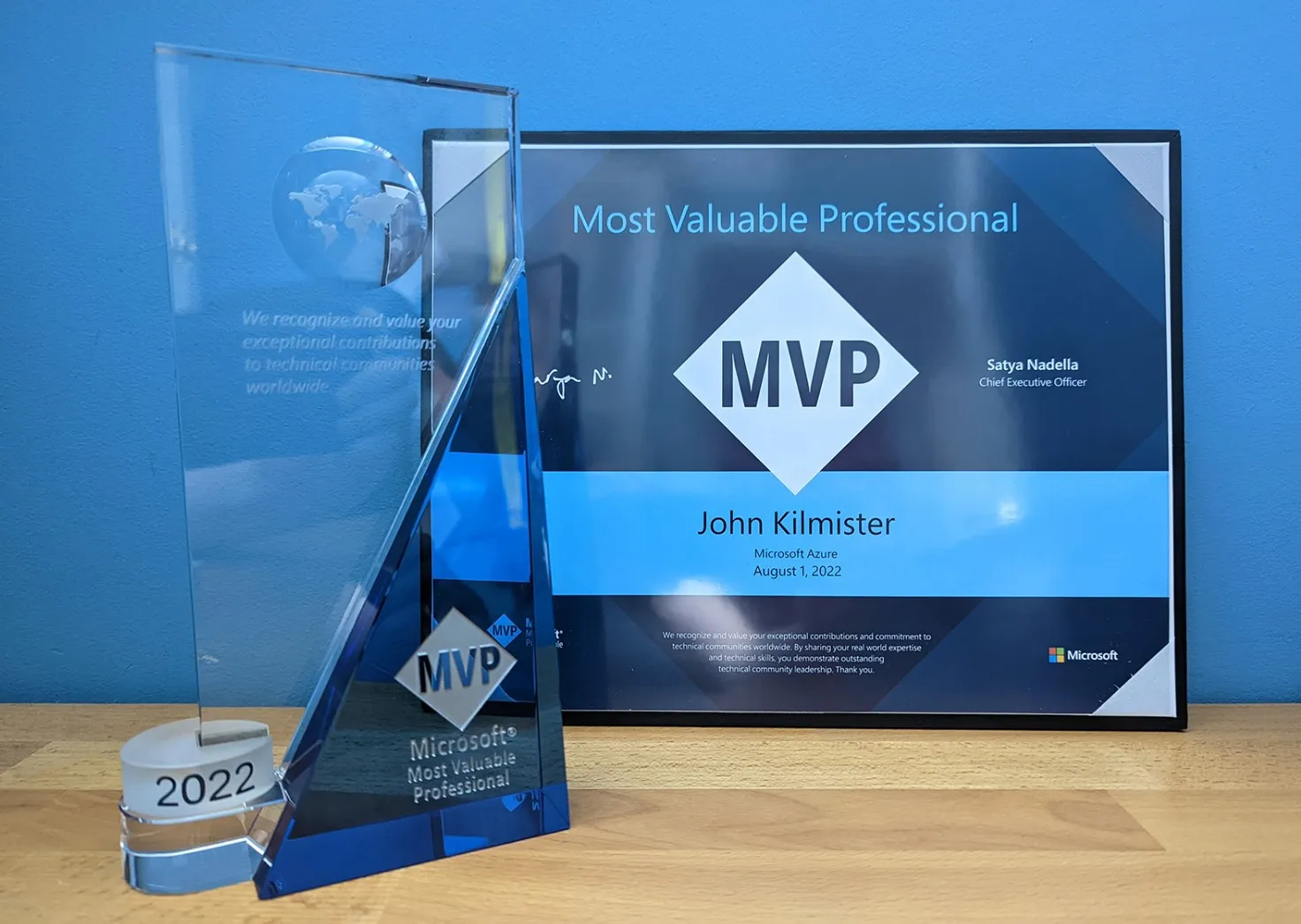 Photo of my MVP Award