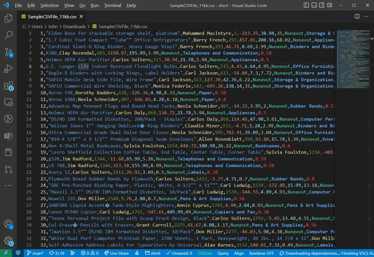 Screen shot of Rainbow CSV