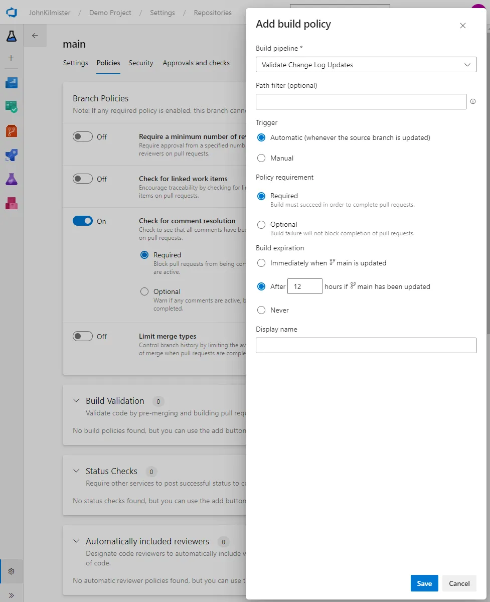 Screenshot of the permission screen in Azure DevOps